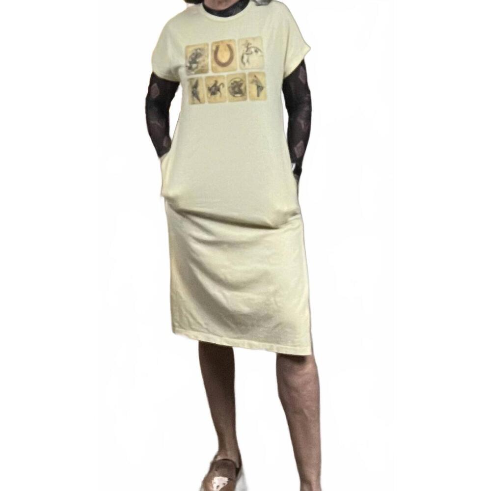 NEW I LOVE LINEN women's tshirt dress with side pockets in lets get western